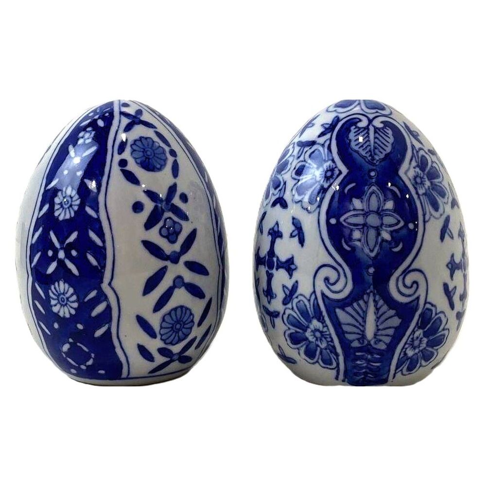 Decorative Eggs Ceramic Blue Andrea By Sadek Ornate Floral Chinoiserie style 2